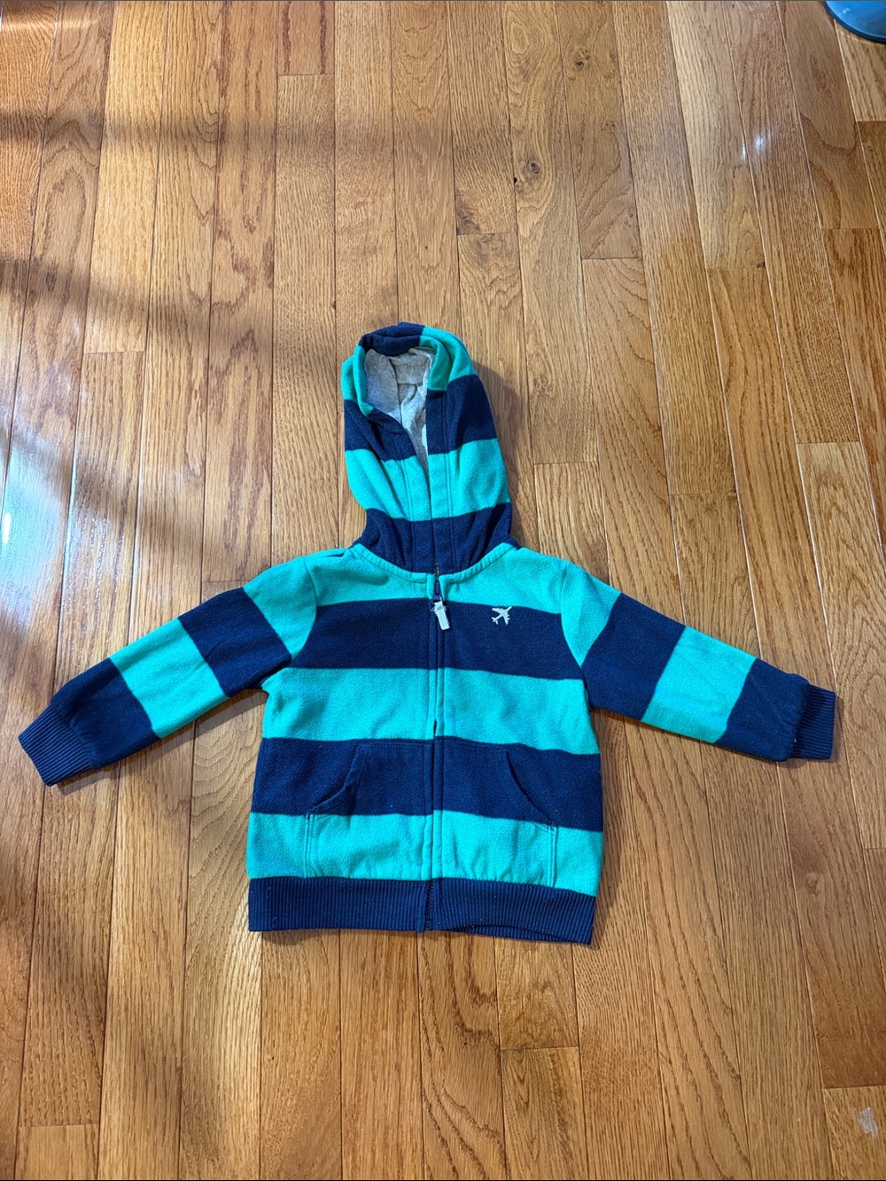 12M- Carter's Hooded Zip Sweater - Teal & Navy Stripes